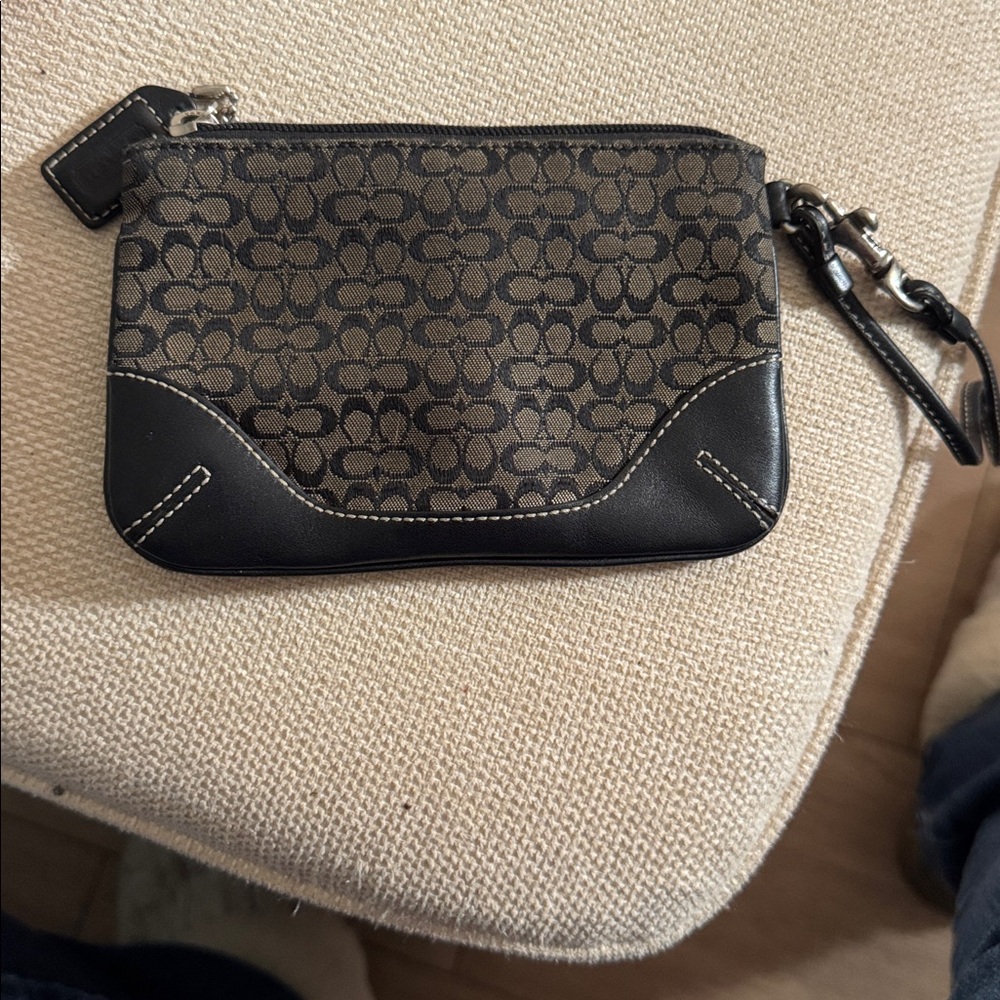 Coach Black and Tan Signature Wristlet